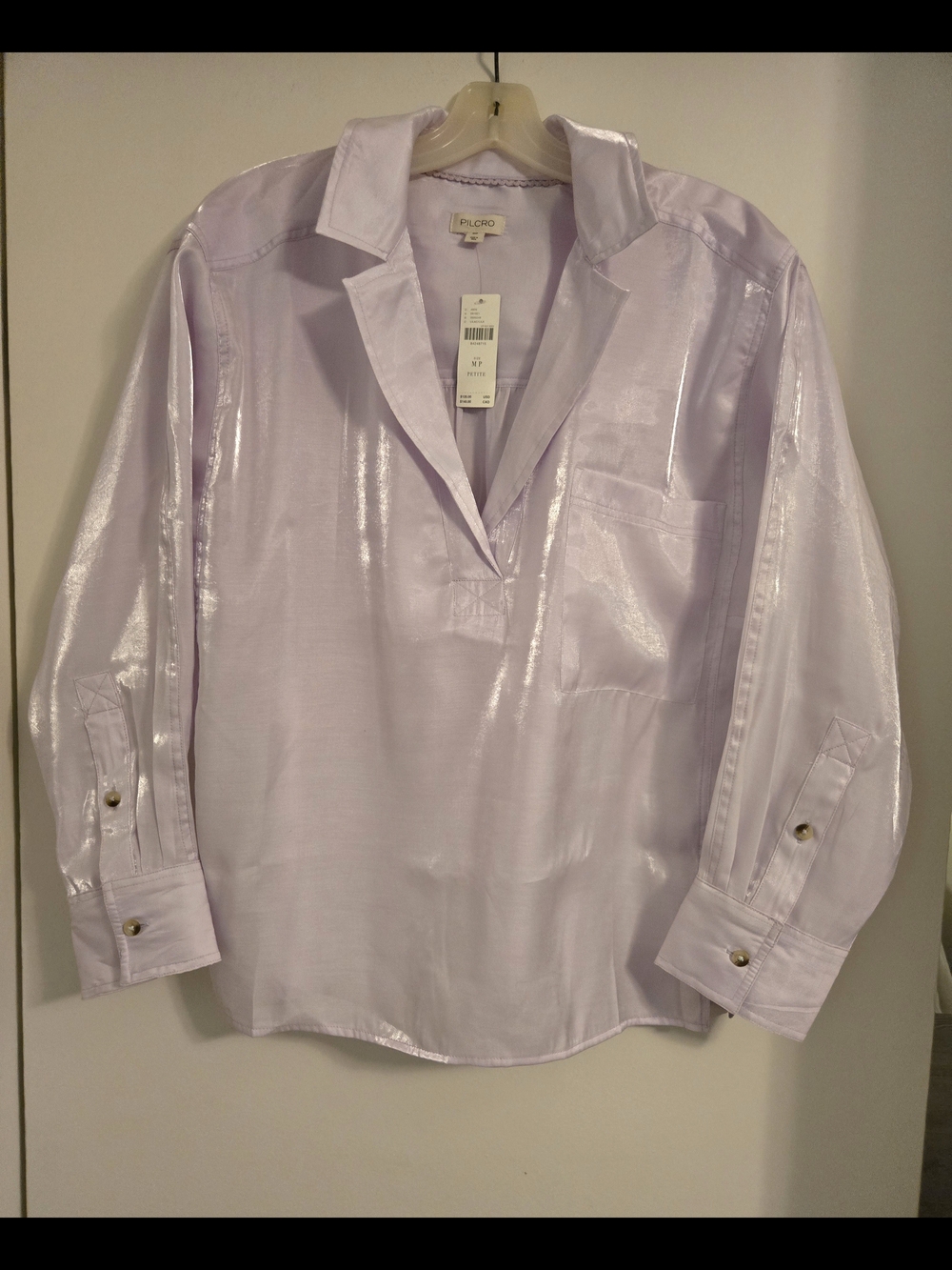 Anthropologie Pilcro Sheen Collared Blouse in Light Lilac - Picture 5 of 6